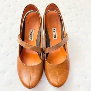 TSUBO Women's Leather Slingback Mary Jane Heels Pumps Shoes Tan Women's Size 8
